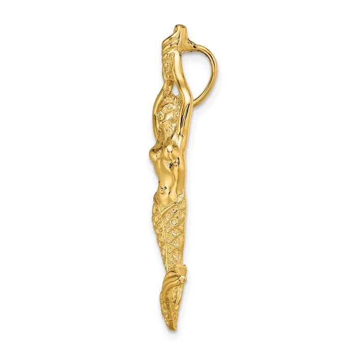 14K Gold Polished Textured Mermaid Chain Slide Pendant TreasureFineJewelers Necklaces