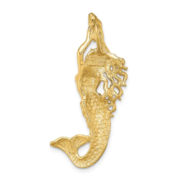14K Gold Polished Textured Mermaid Chain Slide Pendant TreasureFineJewelers Necklaces