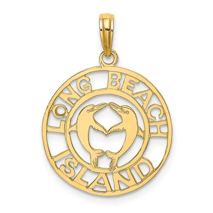 14K LONG BEACH ISLAND w Dolphins Charm TreasureFineJewelers Charm Necklaces