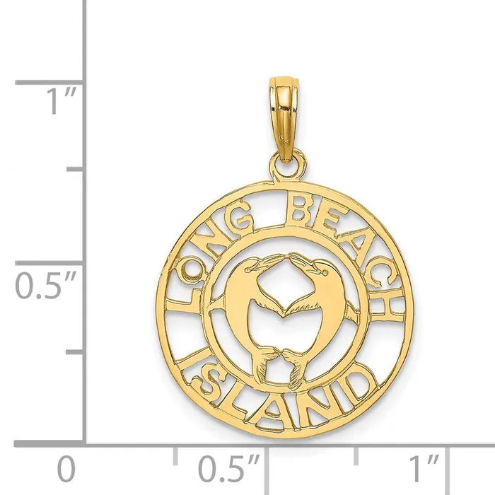 14K LONG BEACH ISLAND w Dolphins Charm TreasureFineJewelers Charm Necklaces