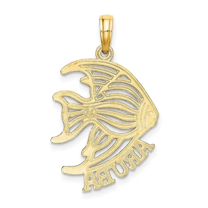 14K Polished CutOut ARUBA Under Angelfish Charm TreasureFineJewelers Charm Necklaces