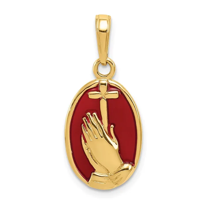 14K Red Enamel Praying Hands and Cross Pendant TreasureFineJewelers Necklaces 14K Red Enamel Praying Hands and Cross Pendant TreasureFineJewelers Necklaces