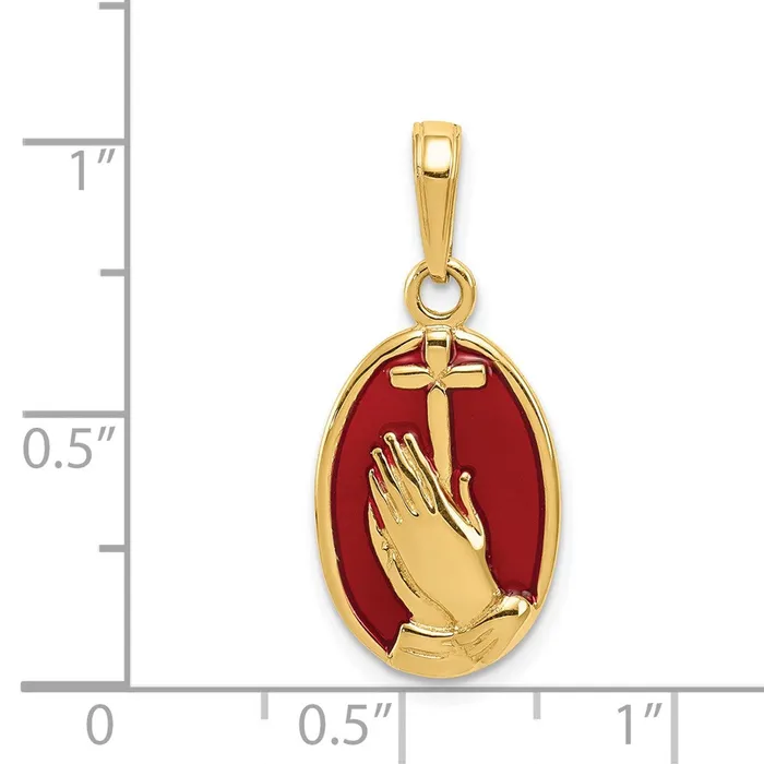 14K Red Enamel Praying Hands and Cross Pendant TreasureFineJewelers Necklaces