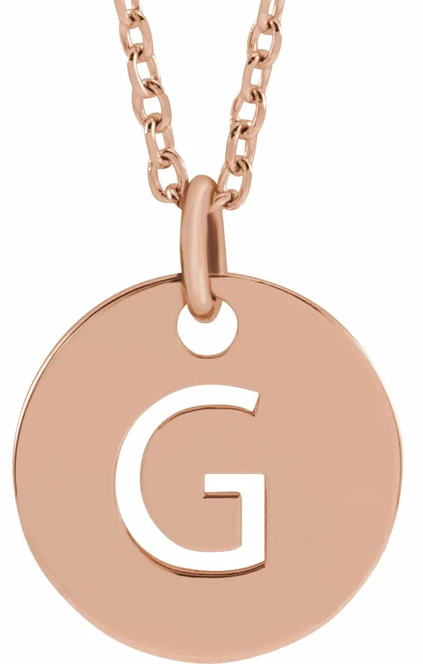 14K Rose Gold Initial G 10 mm Disc 1618 Necklace TreasureFineJewelers Necklaces 14K Rose Gold Initial G 10 mm Disc 1618 Necklace TreasureFineJewelers Necklaces