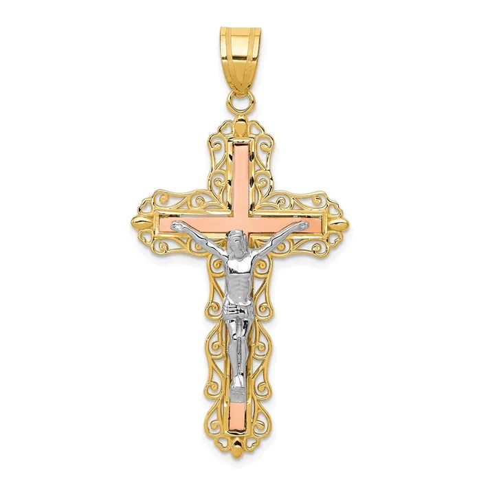 14K Tricolor Diamondcut Crucifix Pendant TreasureFineJewelers Necklaces
