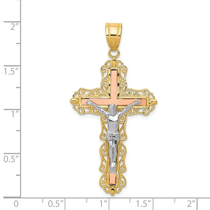 14K Tricolor Diamondcut Crucifix Pendant TreasureFineJewelers Necklaces