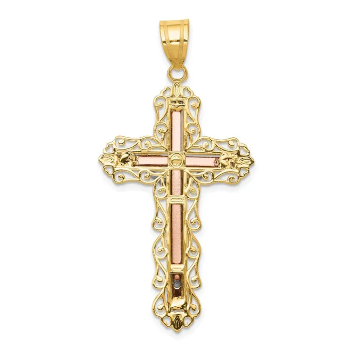 14K Tricolor Diamondcut Crucifix Pendant TreasureFineJewelers Necklaces