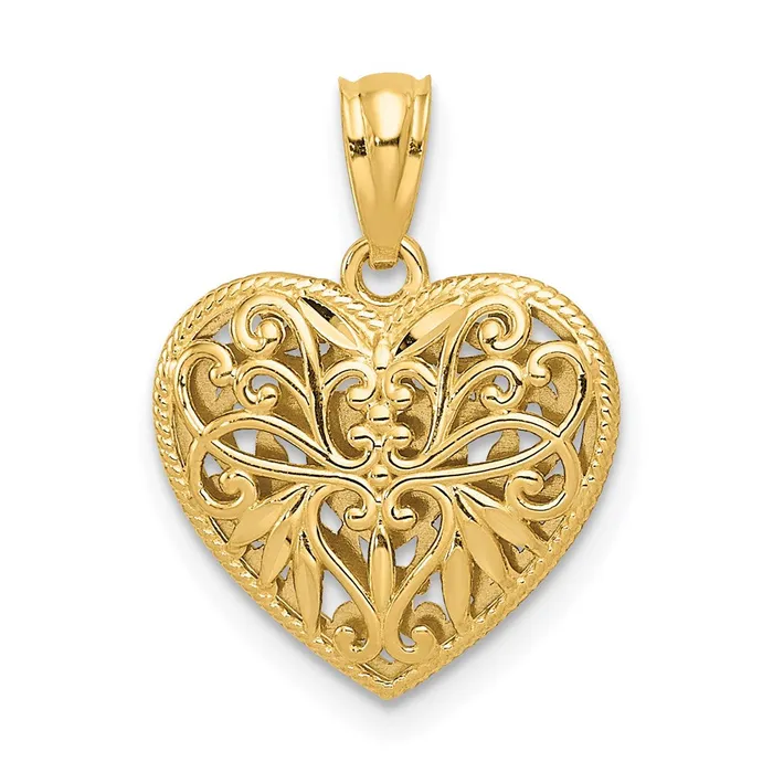 14K Twotone Polished Diamondcut Reversible Heart Pendant TreasureFineJewelers Rings