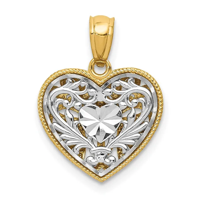 14K Twotone Polished Diamondcut Reversible Heart Pendant TreasureFineJewelers Rings