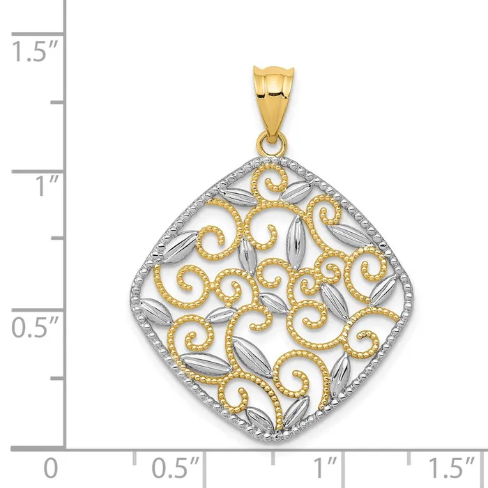 14K wRhodium DiamondCut Filigree Swirl Pendant TreasureFineJewelers Necklaces