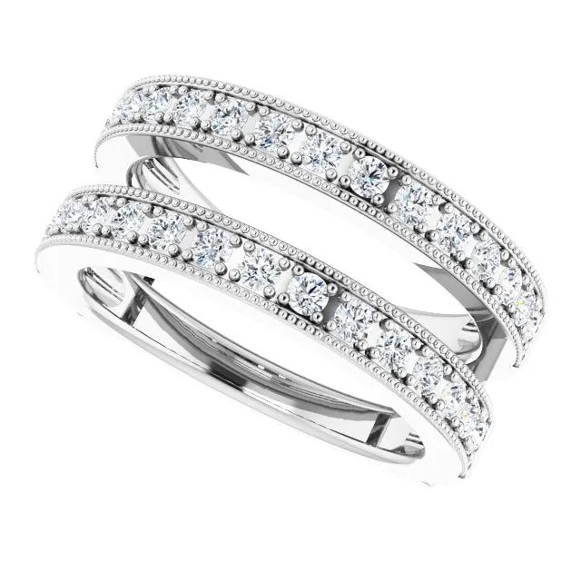 14K White 34 CTW Natural Diamond Milgrain Ring Guard TreasureFineJeweler Rings