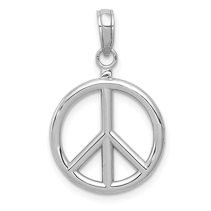 14k White Gold 3D Polished Peace Sign Charm TreasureFineJewelers Charm Necklaces