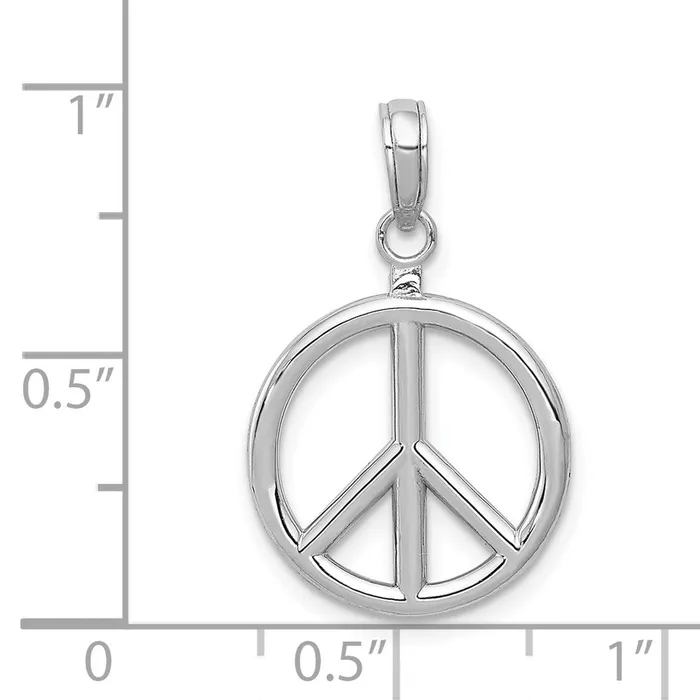 14k White Gold 3D Polished Peace Sign Charm TreasureFineJewelers Charm Necklaces