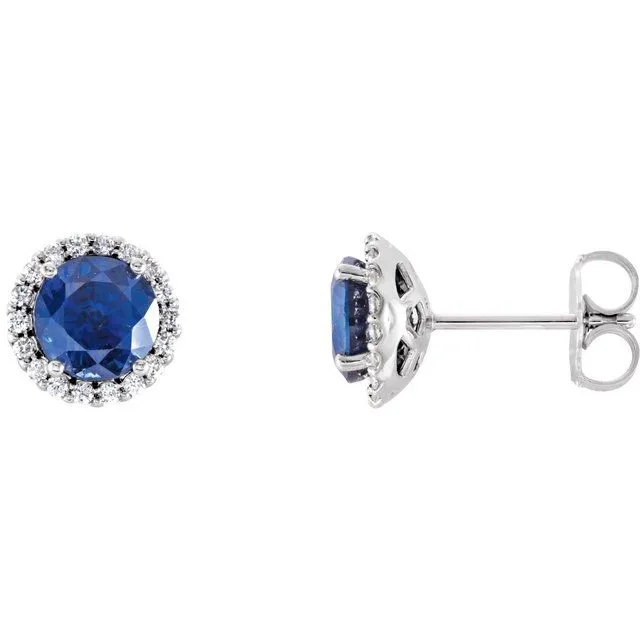 14K White Gold 4 mm LabGrown Blue Sapphire 110 CTW Natural Diamond Earrings TreasureFineJewelers Earrings 14K White Gold 4 mm LabGrown Blue Sapphire 110 CTW Natural Diamond Earrings TreasureFineJewelers Earrings