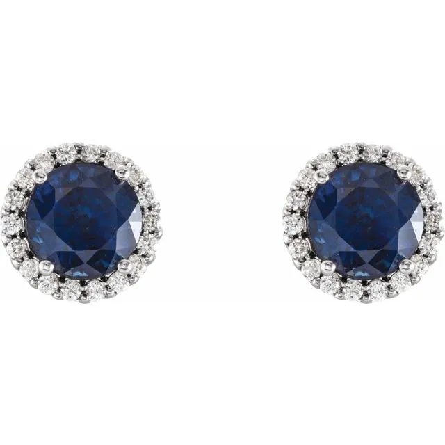 14K White Gold 4 mm LabGrown Blue Sapphire 110 CTW Natural Diamond Earrings TreasureFineJewelers Earrings
