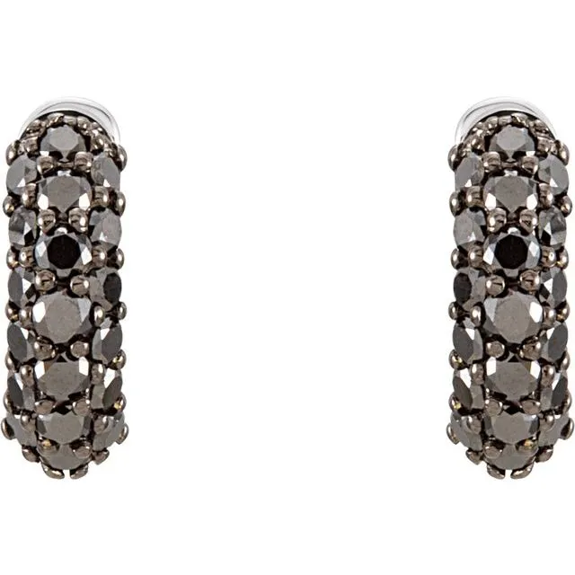 14K White Gold 58 CTW Natural Black Diamond Huggie Earrings TreasureFineJewelers Earrings