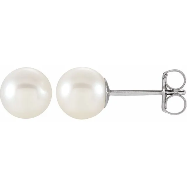 14K White Gold 665 mm Cultured White Gold Freshwater Pearl Earrings TreasureFineJewelers Earrings 14K White Gold 665 mm Cultured White Gold Freshwater Pearl Earrings TreasureFineJewelers Earrings
