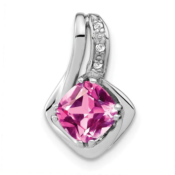 14k White Gold Created Pink Sapphire and Diamond Pendant TreasureFineJewelers Necklaces 14k White Gold Created Pink Sapphire and Diamond Pendant TreasureFineJewelers Necklaces
