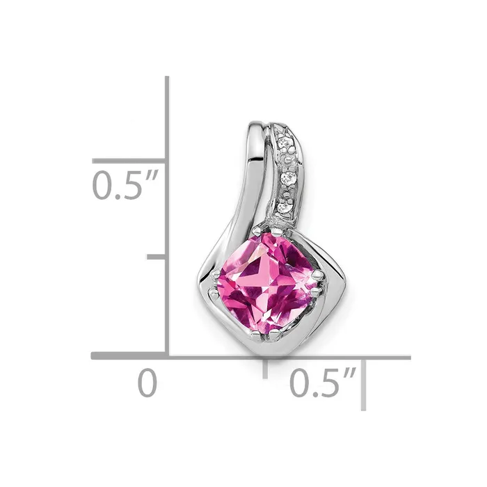 14k White Gold Created Pink Sapphire and Diamond Pendant TreasureFineJewelers Necklaces