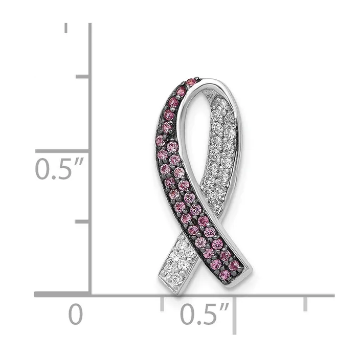 14k White Gold Diamond Lab Created Pink Sapphire Awareness Slide Pendant TreasureFineJewelers Necklaces