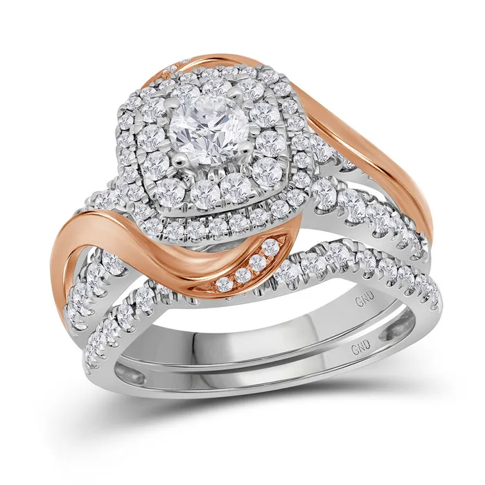 14k white gold rose tone womens round diamond certified double halo bridal wedding ring band set 1 12 cttw113764 North Arrow Shop Rings 14k white gold rose tone womens round diamond certified double halo bridal wedding ring band set 1 12 cttw113764 North Arrow Shop Rings