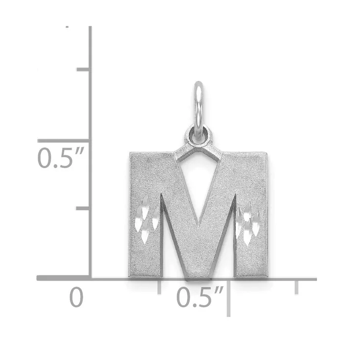 14k White Gold Satin Diamondcut Letter M Initial Charm TreasureFineJewelers Charm Necklaces