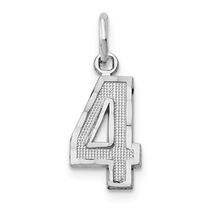 14k White Gold Small Brushed Diamondcut Number 4 Charm TreasureFineJewelers Charm Necklaces 14k White Gold Small Brushed Diamondcut Number 4 Charm TreasureFineJewelers Charm Necklaces