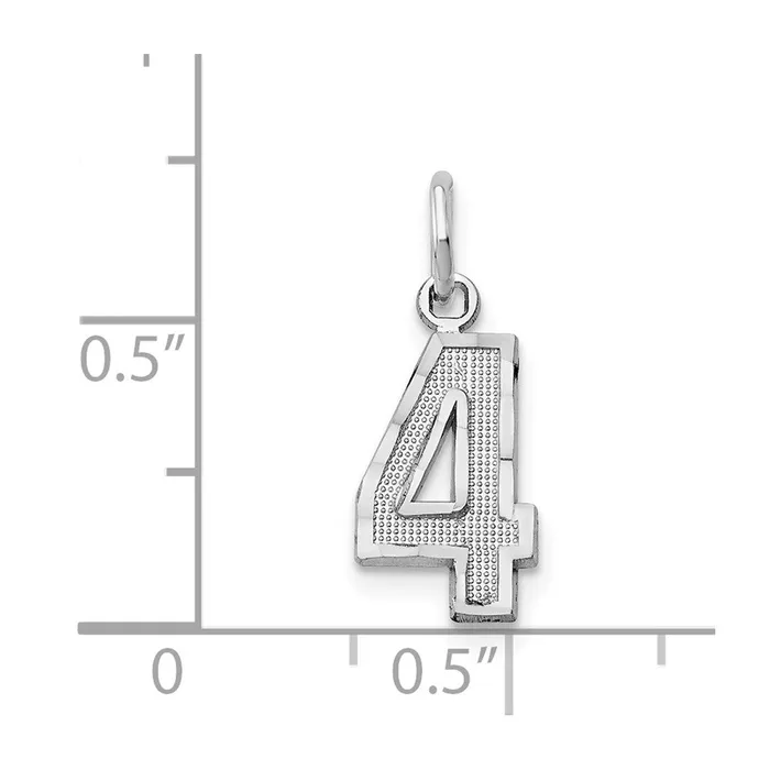 14k White Gold Small Brushed Diamondcut Number 4 Charm TreasureFineJewelers Charm Necklaces