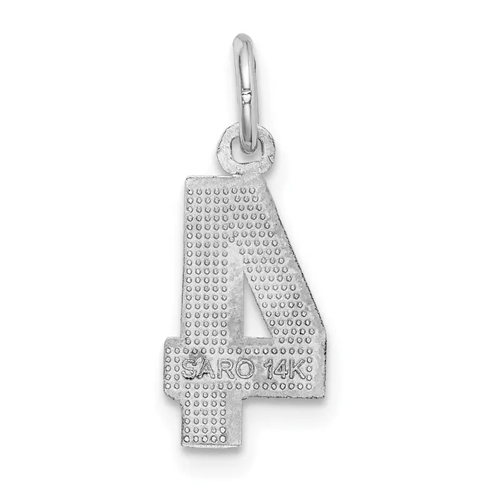 14k White Gold Small Brushed Diamondcut Number 4 Charm TreasureFineJewelers Charm Necklaces