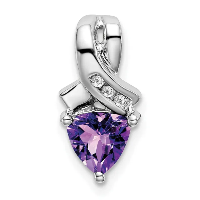 14k White Gold Trillion Amethyst and Diamond Pendant TreasureFineJewelers Necklaces 14k White Gold Trillion Amethyst and Diamond Pendant TreasureFineJewelers Necklaces