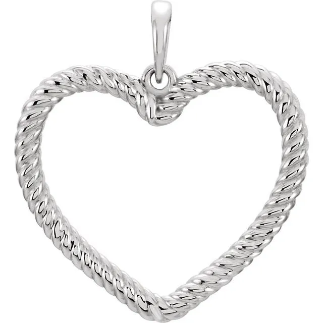 14K White Rope Heart Pendant TreasureFineJewelers Necklaces
