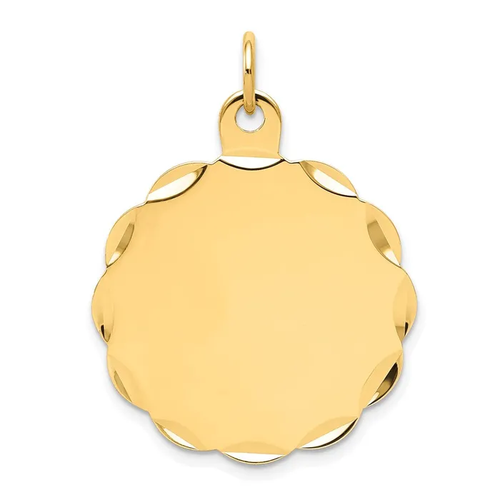 14k Yellow Gold 027 Gauge Engravable Scalloped Disc Charm TreasureFineJewelers Charm Necklaces 14k Yellow Gold 027 Gauge Engravable Scalloped Disc Charm TreasureFineJewelers Charm Necklaces