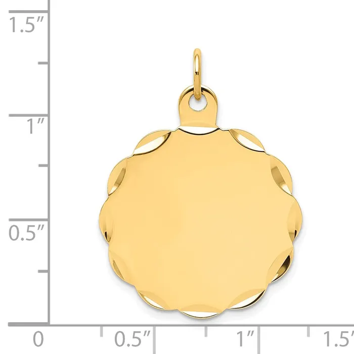 14k Yellow Gold 027 Gauge Engravable Scalloped Disc Charm TreasureFineJewelers Charm Necklaces