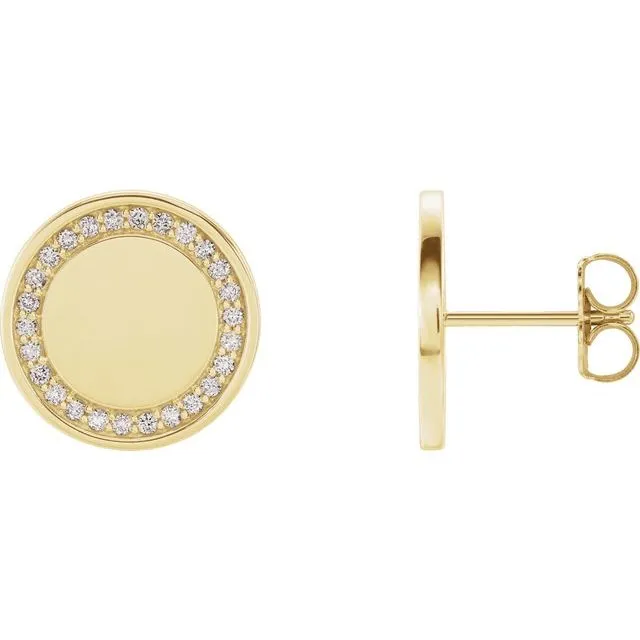 14K Yellow Gold 14 CTW Natural Diamond Engravable Earrings TreasureFineJewelers Earrings 14K Yellow Gold 14 CTW Natural Diamond Engravable Earrings TreasureFineJewelers Earrings