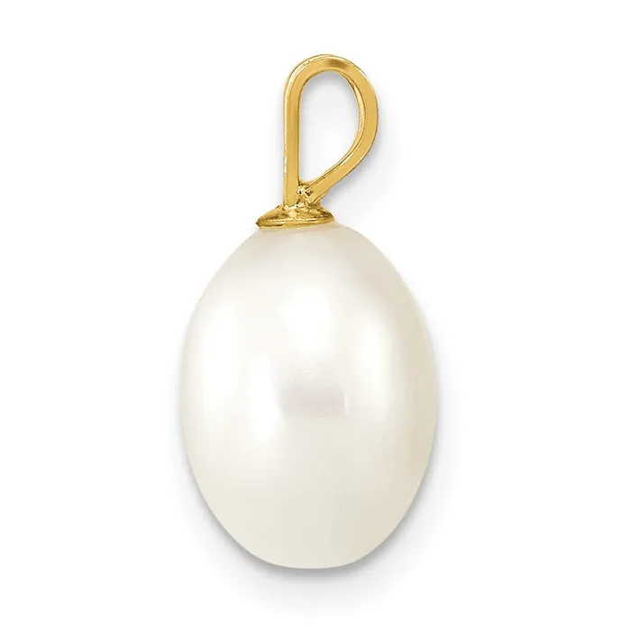14k Yellow Gold 78mm White Rice Freshwater Cultured Pearl Pendant TreasureFineJewelers Necklaces
