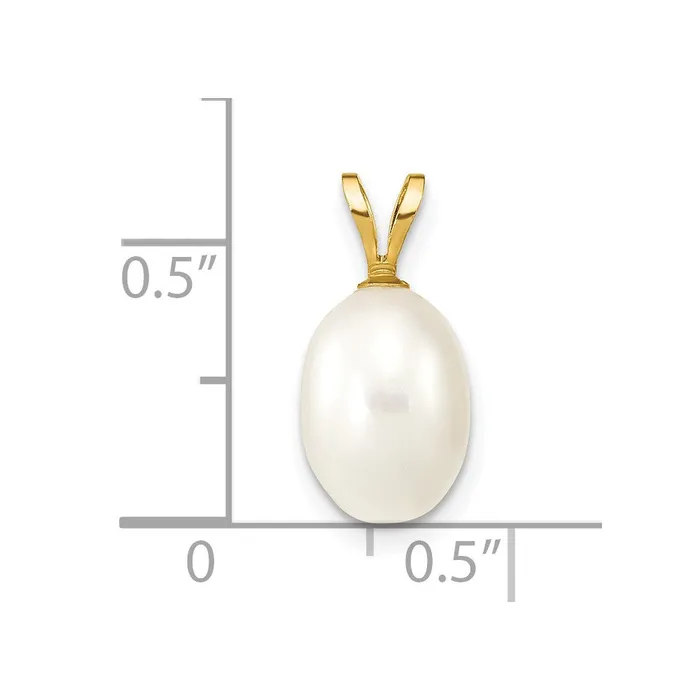 14k Yellow Gold 78mm White Rice Freshwater Cultured Pearl Pendant TreasureFineJewelers Necklaces