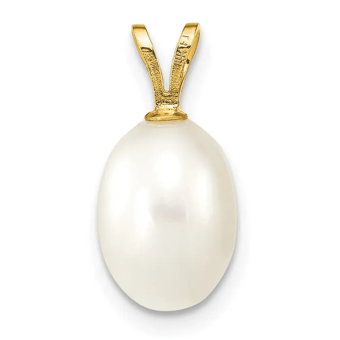14k Yellow Gold 78mm White Rice Freshwater Cultured Pearl Pendant TreasureFineJewelers Necklaces