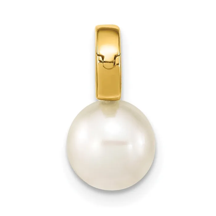 14k Yellow Gold 78mm White Round Freshwater Cultured Pearl Hinged Bail Charm TreasureFineJewelers Earrings 14k Yellow Gold 78mm White Round Freshwater Cultured Pearl Hinged Bail Charm TreasureFineJewelers Earrings