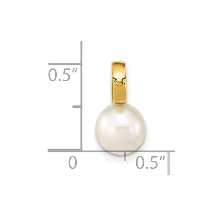 14k Yellow Gold 78mm White Round Freshwater Cultured Pearl Hinged Bail Charm TreasureFineJewelers Earrings