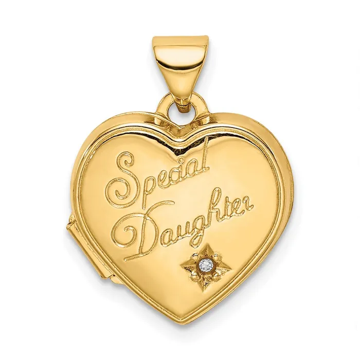 14k Yellow Gold Diamond Special Daughter 15mm Heart Locket TreasureFineJewelers Necklaces 14k Yellow Gold Diamond Special Daughter 15mm Heart Locket TreasureFineJewelers Necklaces