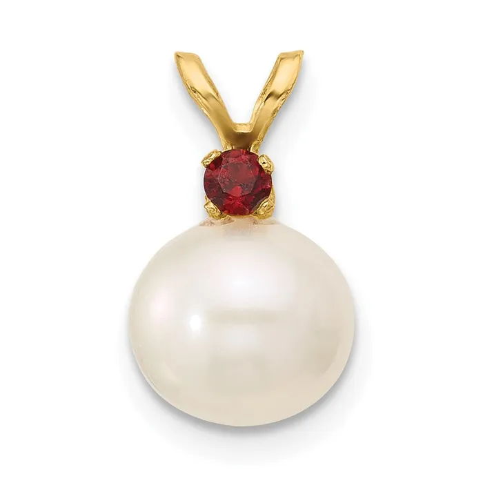 14k Yellow Gold Garnet 885mm White Round FWC Pearl Pendant TreasureFineJewelers Necklaces 14k Yellow Gold Garnet 885mm White Round FWC Pearl Pendant TreasureFineJewelers Necklaces