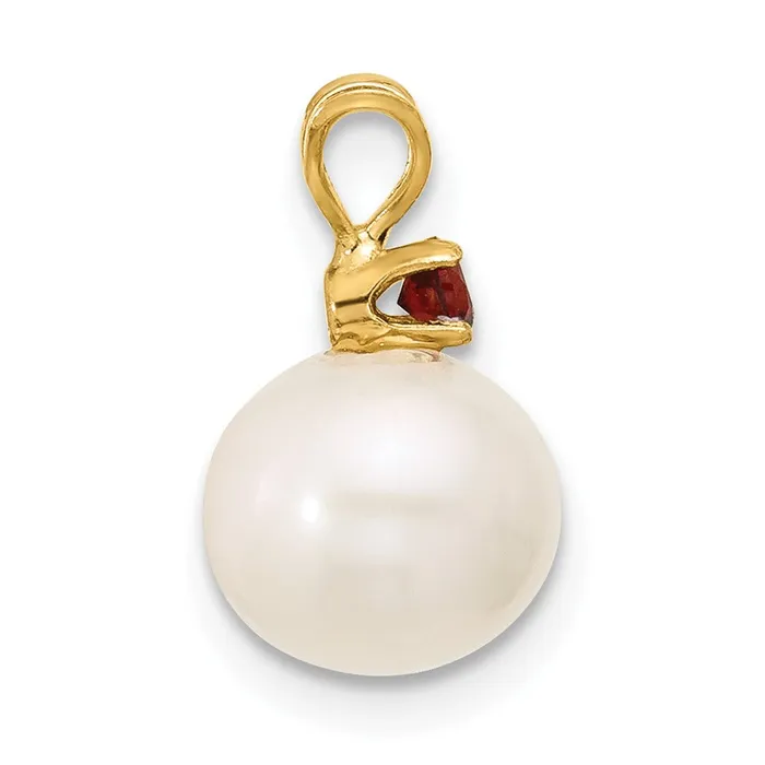 14k Yellow Gold Garnet 885mm White Round FWC Pearl Pendant TreasureFineJewelers Necklaces