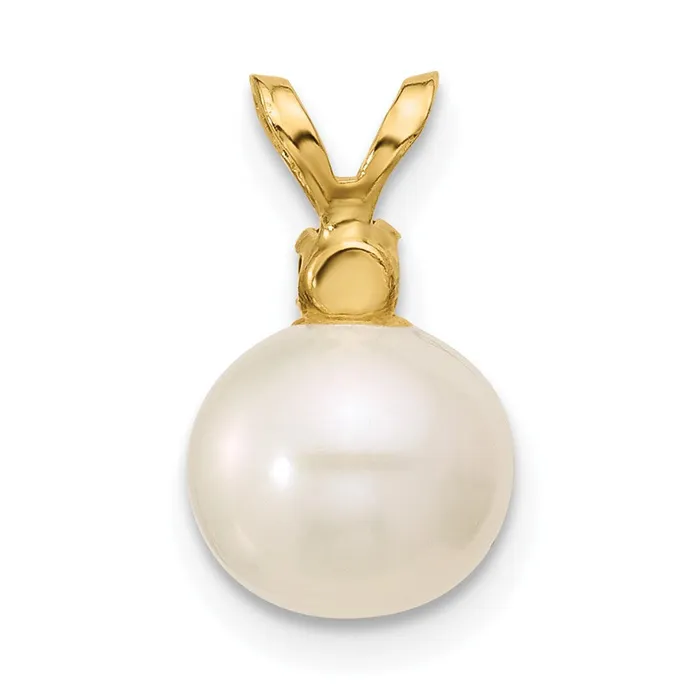 14k Yellow Gold Garnet 885mm White Round FWC Pearl Pendant TreasureFineJewelers Necklaces