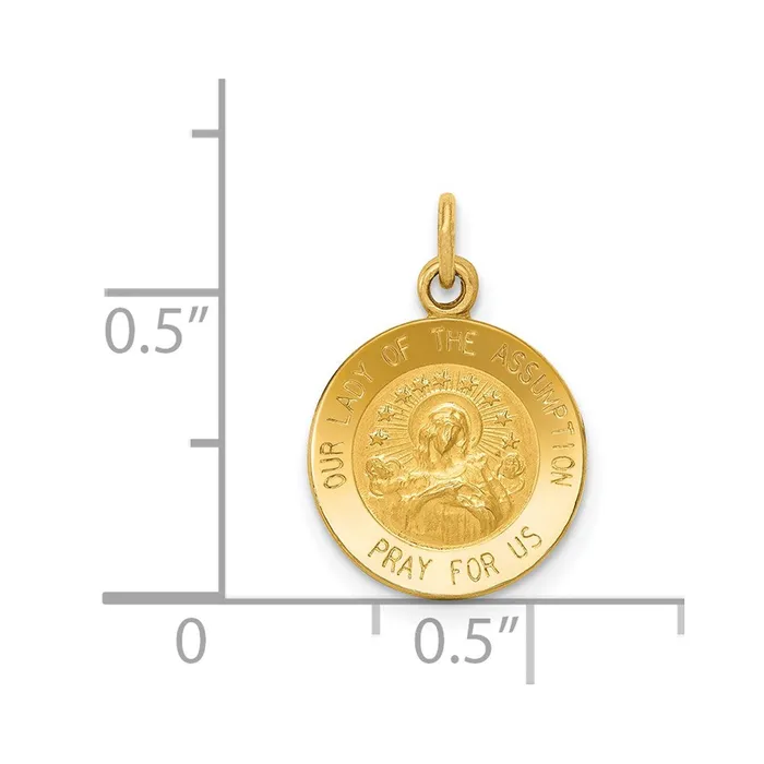 14k Yellow Gold Our Lady Of The Assumption Medal Charm TreasureFineJewelers Charm Necklaces
