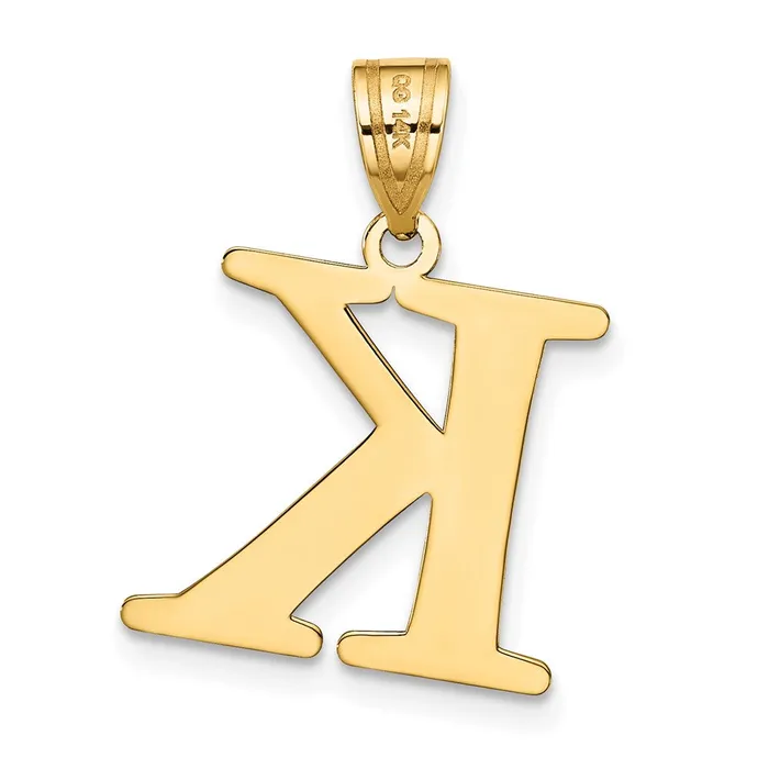 14k Yellow Gold Polished Etched Letter K Initial Pendant TreasureFineJewelers Necklaces