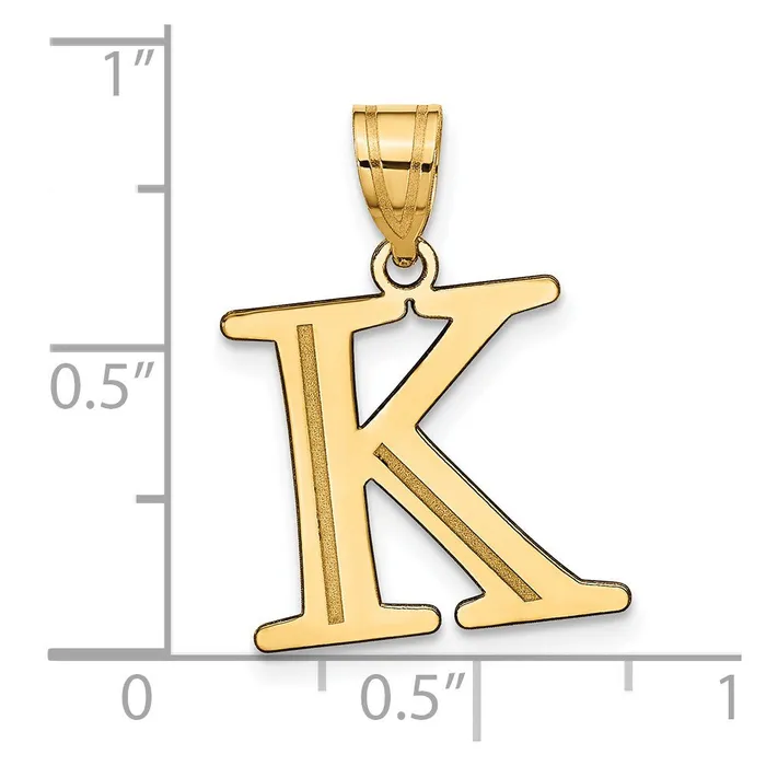 14k Yellow Gold Polished Etched Letter K Initial Pendant TreasureFineJewelers Necklaces