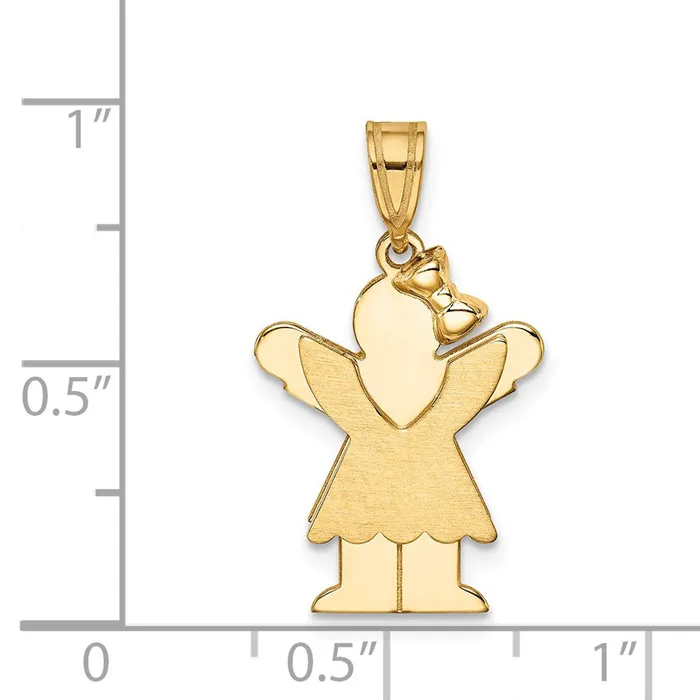 14k Yellow Gold Solid Engravable Girl with Bow on Right Charm TreasureFineJewelers Charm Necklaces