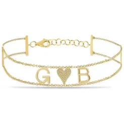 770 Jewelry Bracelets Custom Initials Middle Charm Double Chain Bracelet
