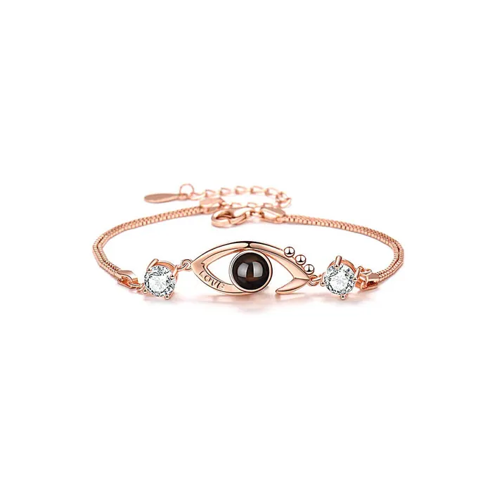 925 Sterling Silver LOVE Eye with Diamonds Felicity Bracelet with Picture Inside Trendolla Jewelry Bracelets