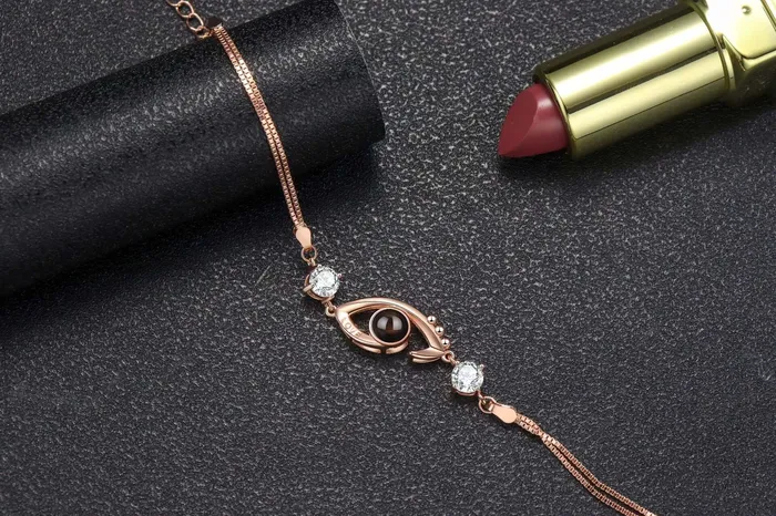 925 Sterling Silver LOVE Eye with Diamonds Felicity Bracelet with Picture Inside Trendolla Jewelry Bracelets